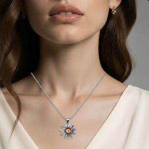 Radiant Sunburst Necklace with Orange Accent